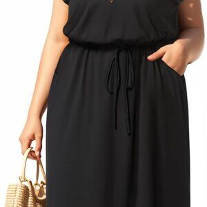 Women Plus Size Summer Dress Viscose Spandex Casual T Shirt Midi with Pockets